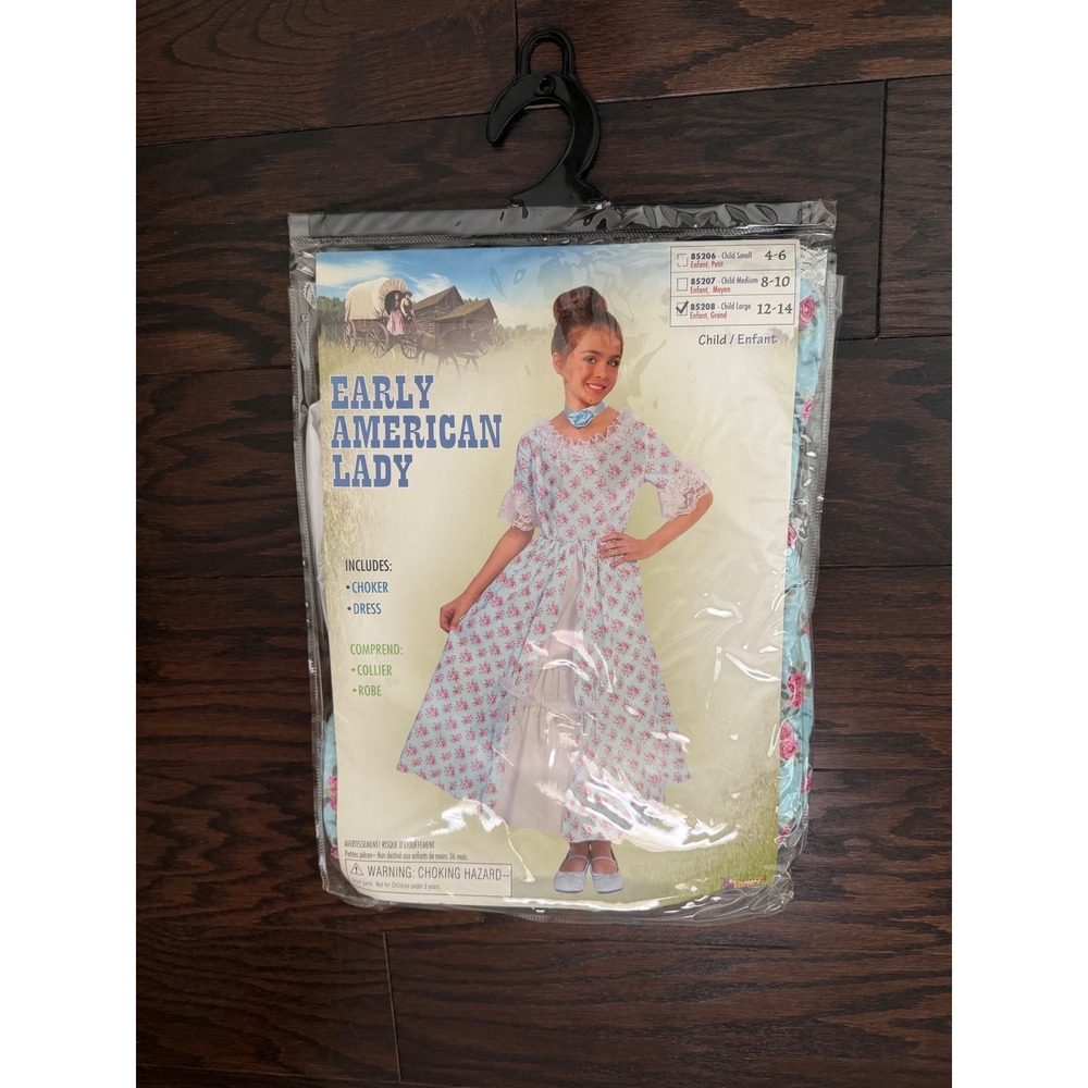 Early American Lady Costume Girls Large 12-14 Colonial Floral Dress Choker 85208